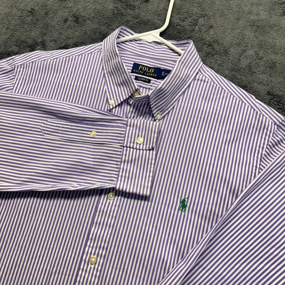 Polo Ralph Lauren Stretch Button Down Shirt Mens XL Purple Striped Classic Fit